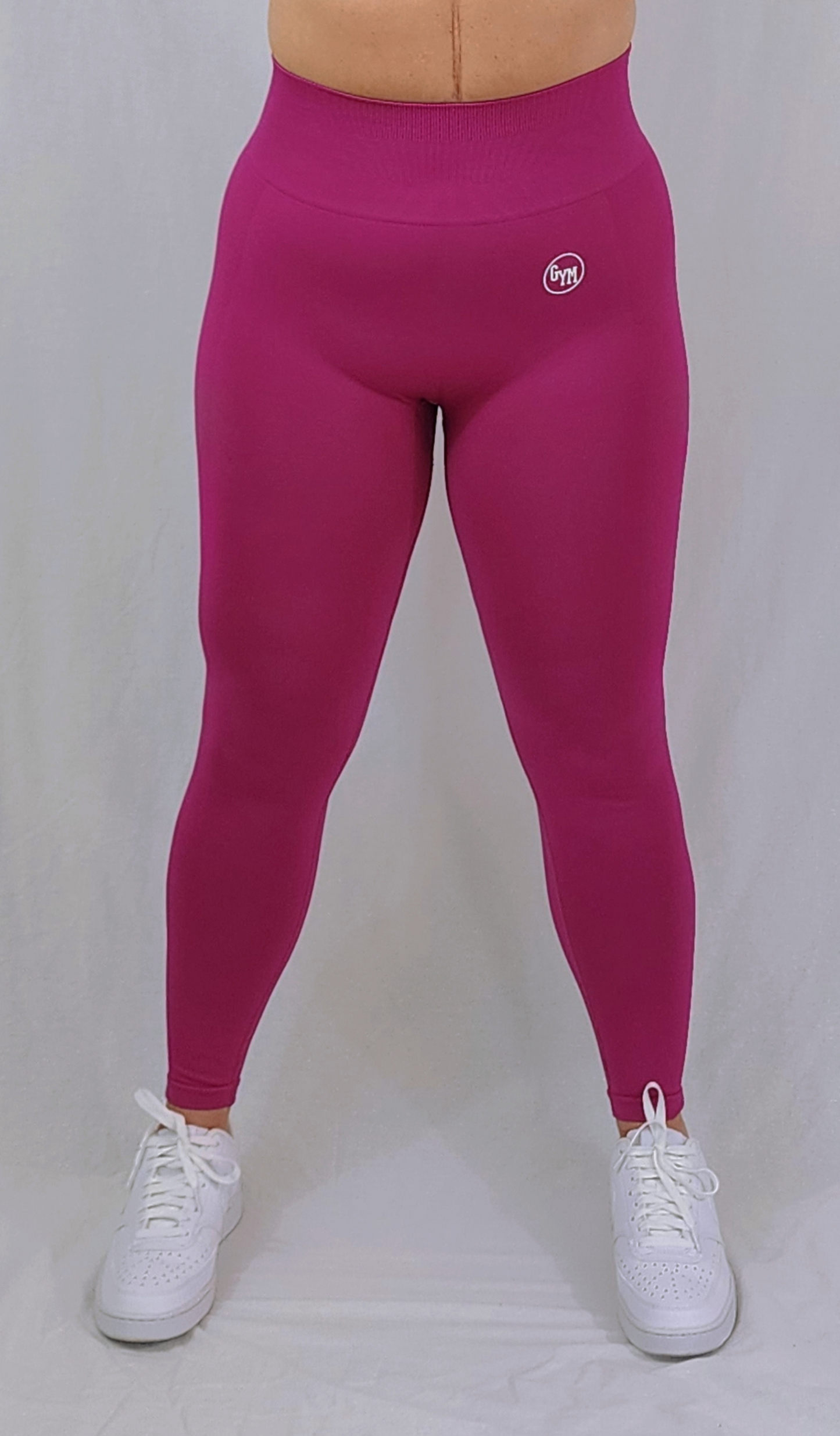 Gym Brand Apparel fuchsia leggings front view.