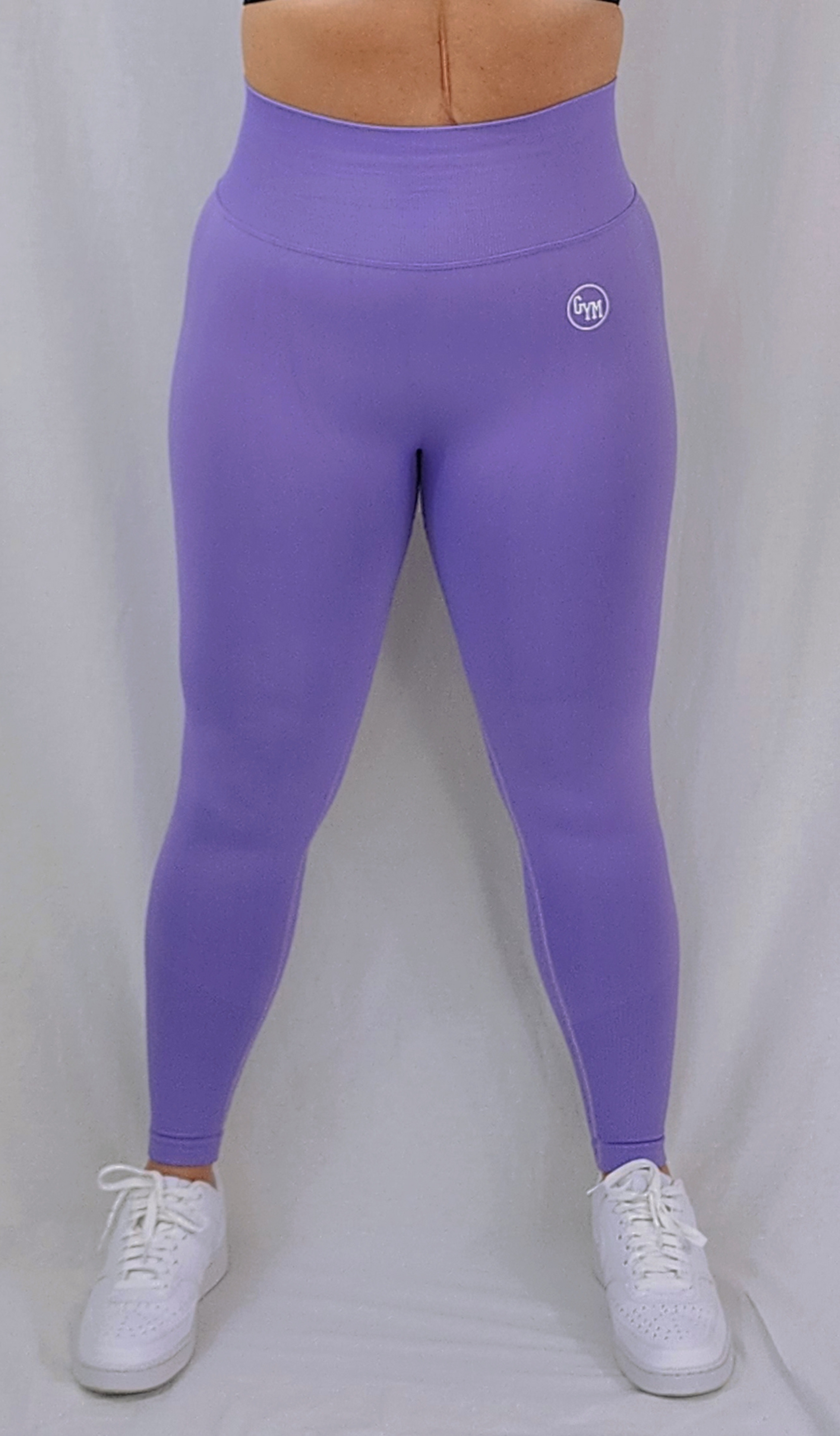 Gym Brand Apparel purple leggings front view.
