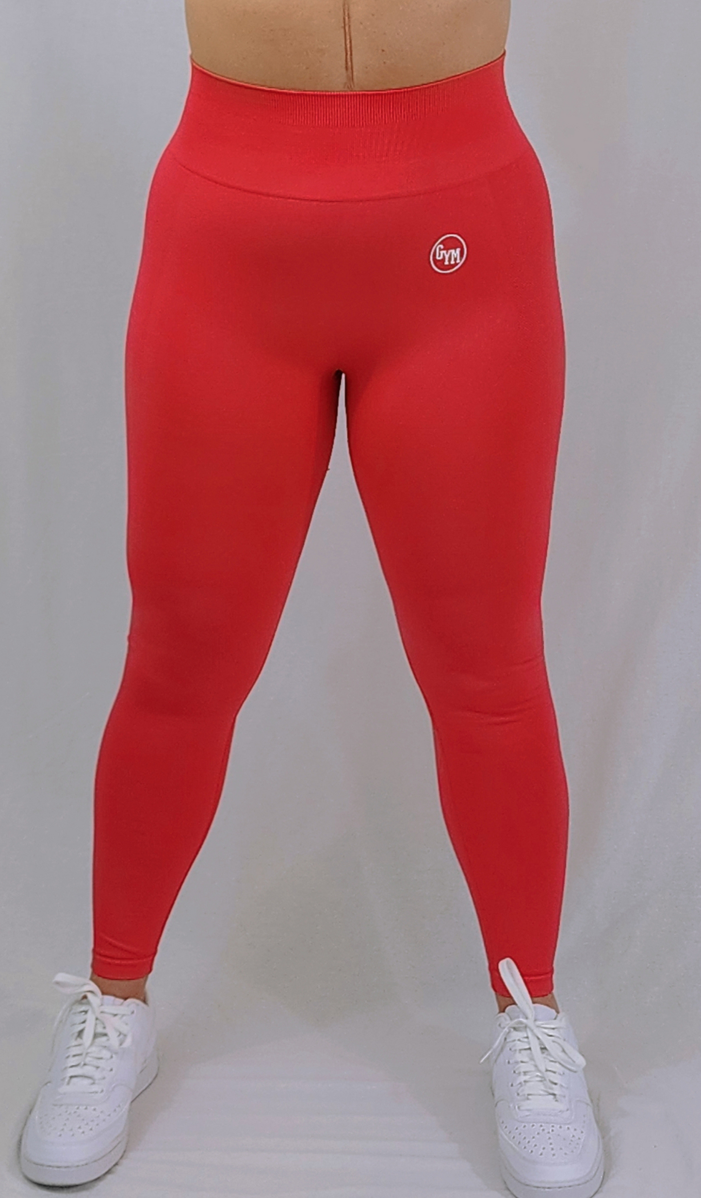 Gym Brand Apparel red leggings front view.