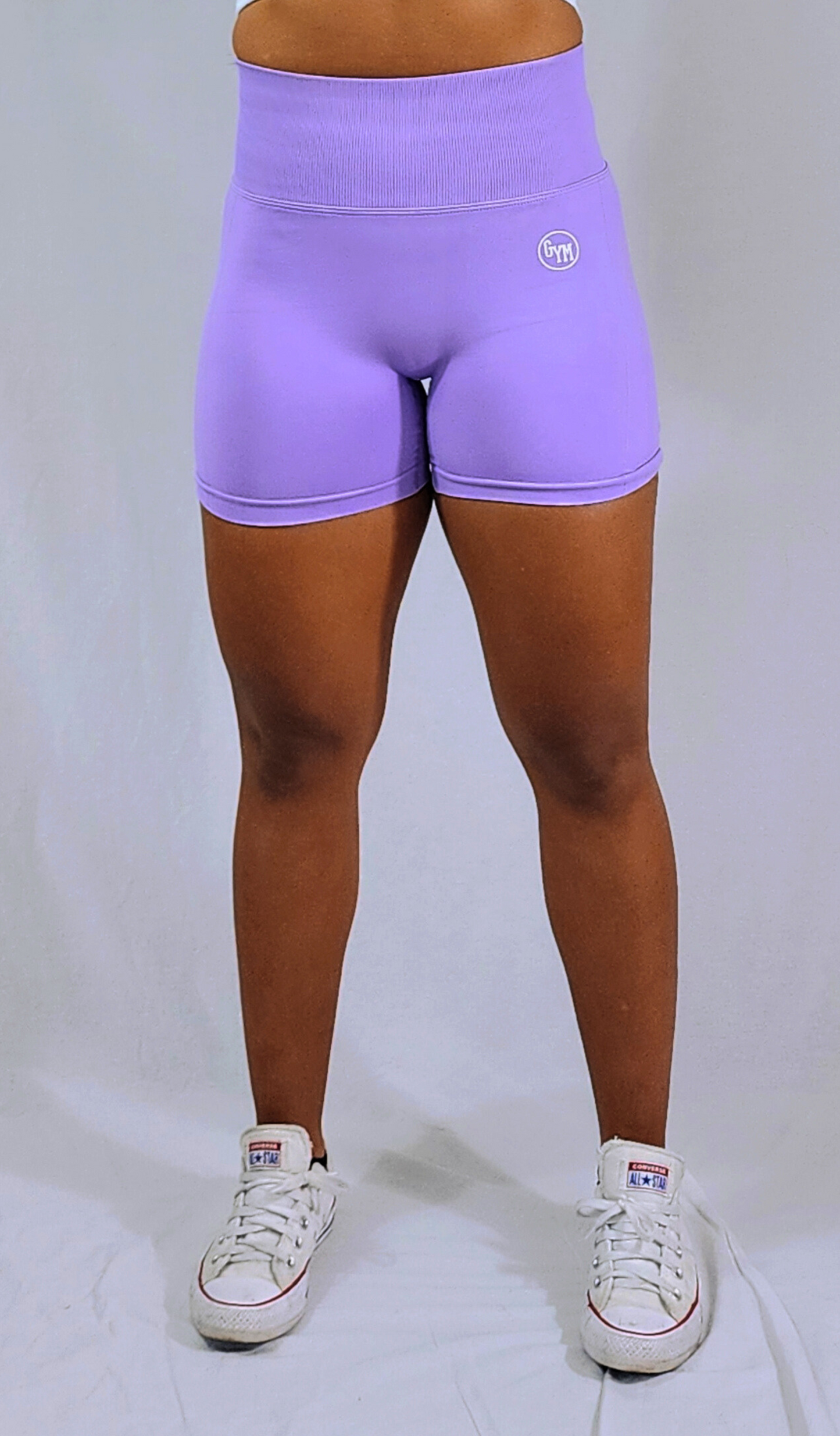 Gym Brand Apparel purple shorts front view.